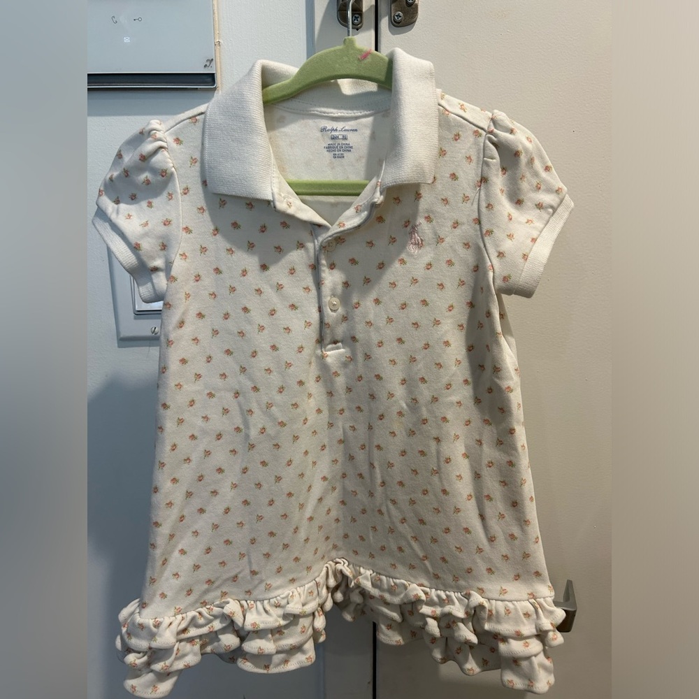 White pink floral collard dress with bloomers.